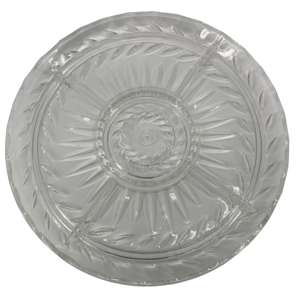 VTG MCM Indiana Glass 13" Divided Vegetable Serving Tray charcuterie dip Crystal
